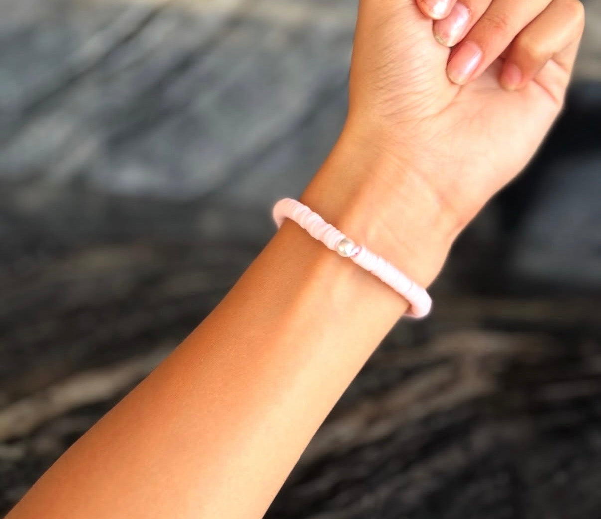 Pink turtle clay bead bracelet