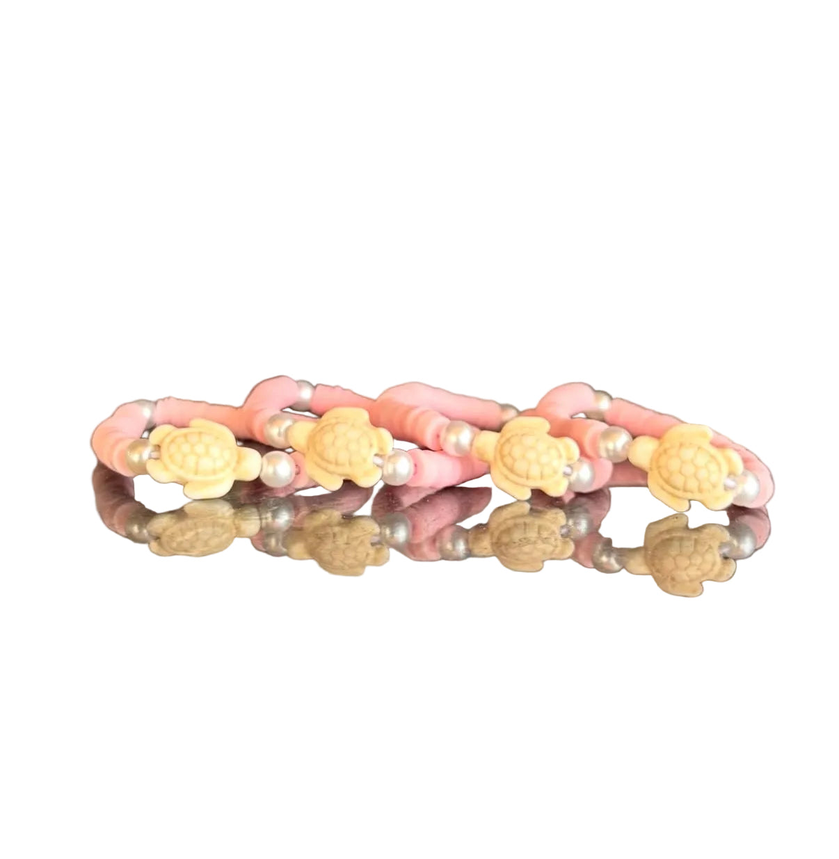 Pink turtle clay bead bracelet