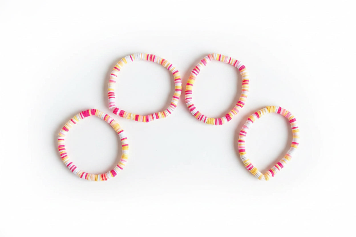 Sunset hibiscus clay bead bracelet ￼